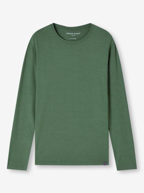 Derek Rose Men's Long Sleeve T-Shirt Basel Micro Modal Stretch Hunter Green