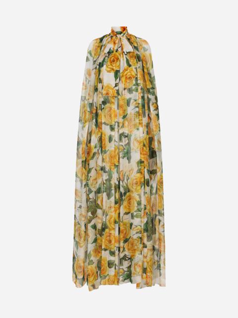 Dolce & Gabbana Silk chiffon cape with yellow rose print