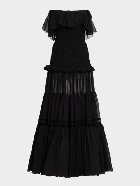 SAINT LAURENT Strapless Ruffle Tiered Maxi Dress