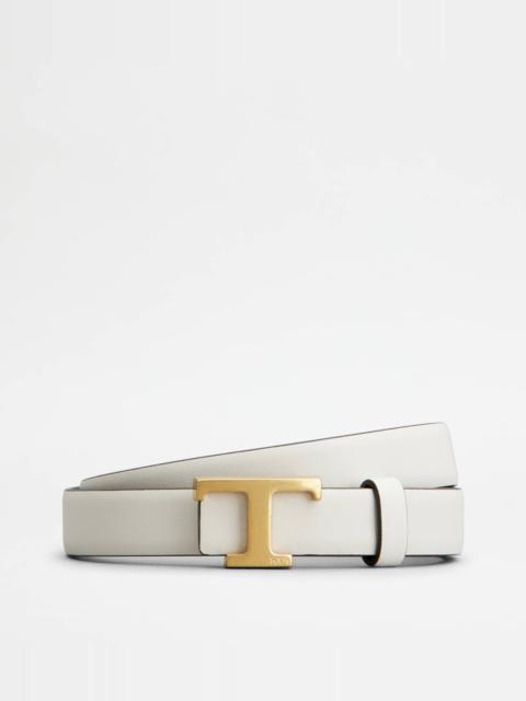 T TIMELESS REVERSIBLE BELT IN LEATHER - OFF WHITE, BROWN