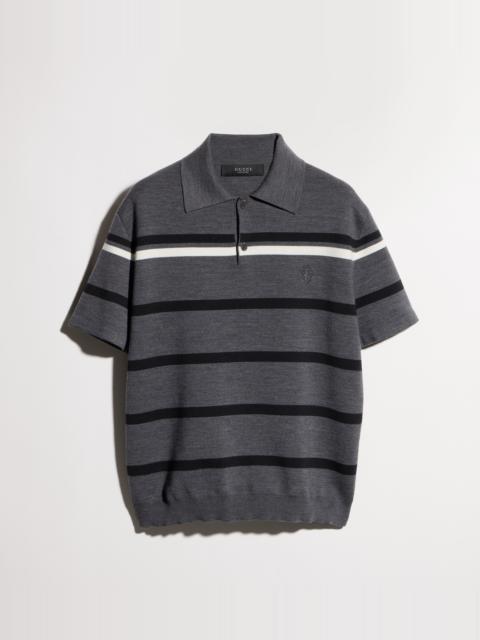GUCCI Striped wool polo shirt with embroidery