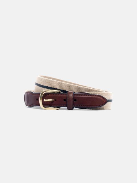 J. PRESS MADE-IN-USA TAN & HUNTER STRIPED BELGIAN STRETCH SURCINGLE BELT