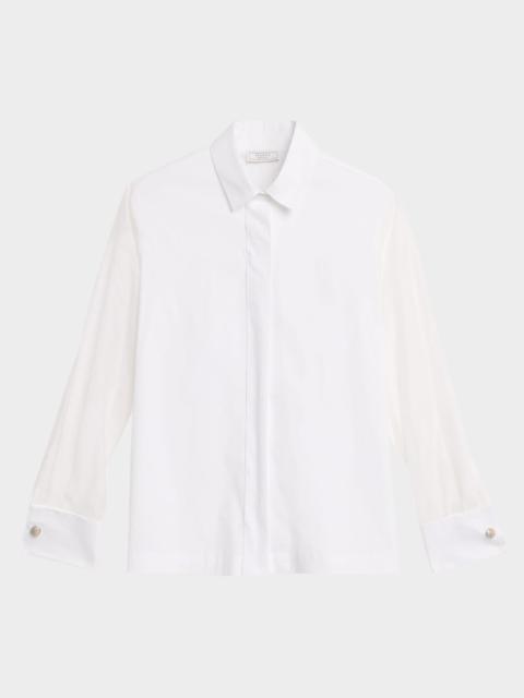 PESERICO Cotton Poplin Organza-Sleeve Shirt