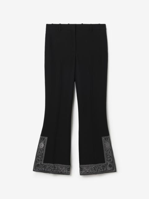 Burberry Cropped Embroidered Wool Silk Flared Trousers