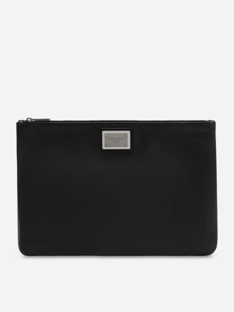 Medium-sized grainy calfskin and nylon pouch