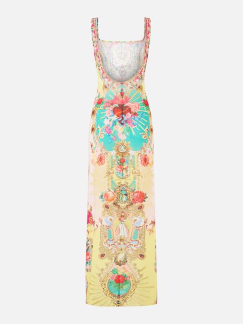 CAMILLA SQUARE NECK BEACH MAXI DRESS W LOW BACK PAINTED PRAYERS