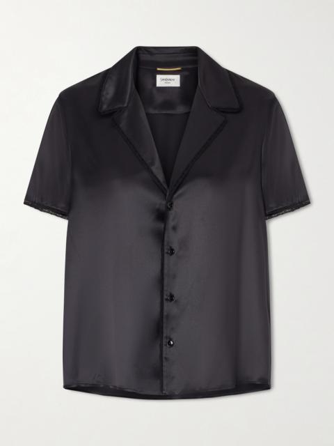 SAINT LAURENT Lace-trimmed Silk-satin Shirt