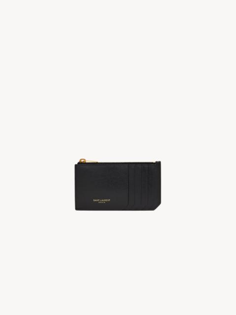 SAINT LAURENT SAINT LAURENT PARIS FRAGMENTS ZIP CARD CASE IN COATED BARK LEATHER