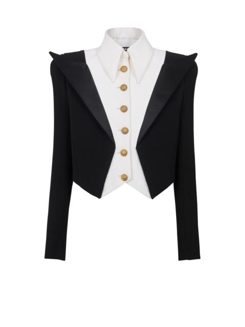 Cropped 6-button crepe jacket