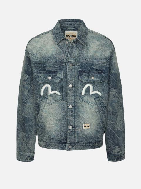EVISU ALLOVER POCKET PRINT AND SEAGULL EMBROIDERY LOOSE FIT DENIM JACKET