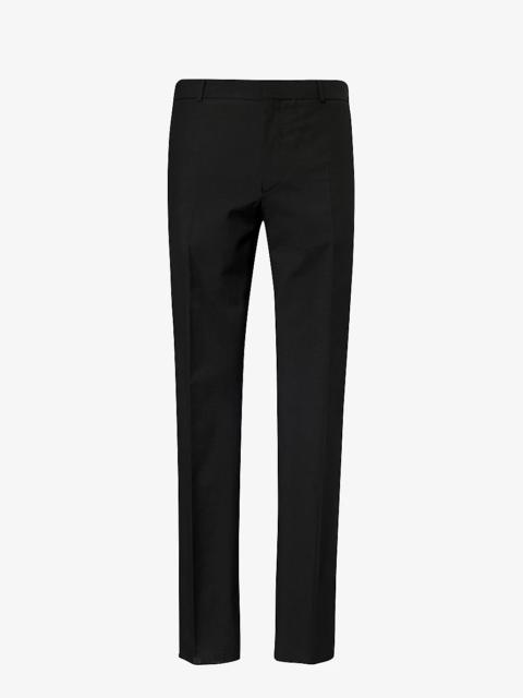 Pressed-crease slim-leg regular-fit cotton and wool-blend cigarette trousers