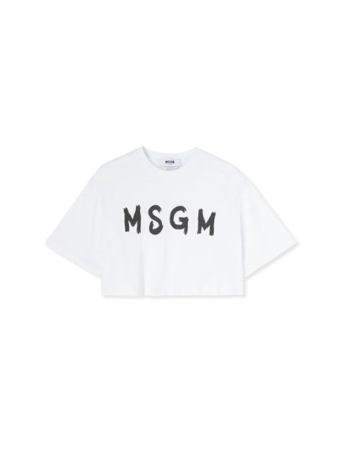 MSGM Crop T-Shirt  with brushstroke logo graphic