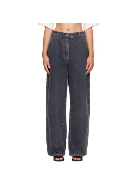 Palm Angels Gray Tree Logo Loose Jeans