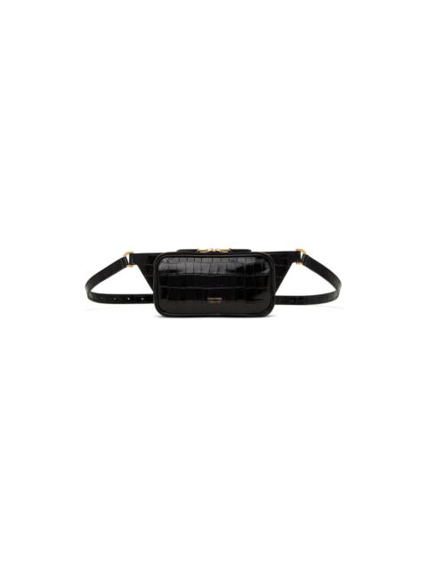 Black Glossy Printed Croc Small Zip Belt Bag