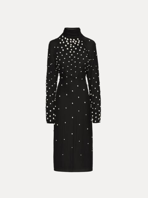 Oscar de la Renta PEARL CLUSTER GEORGETTE DRESS