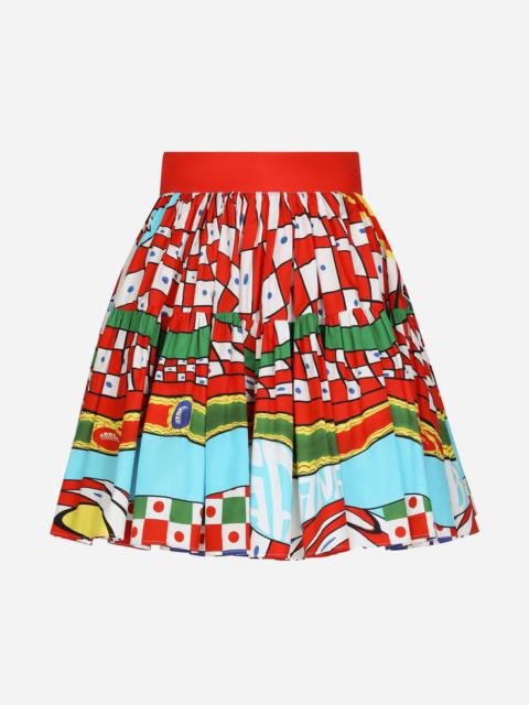 Short Carretto-print poplin skirt