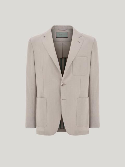 Canali BEIGE REGULAR FIT TWILL WOOL AND LINEN JACKET