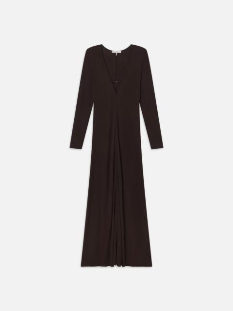 FRAME Deep V Jersey Dress in Chocolate Brown