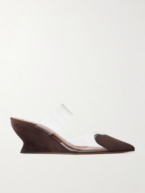 Alaïa Le Coeur 60 suede and PVC wedge mules Dark brown