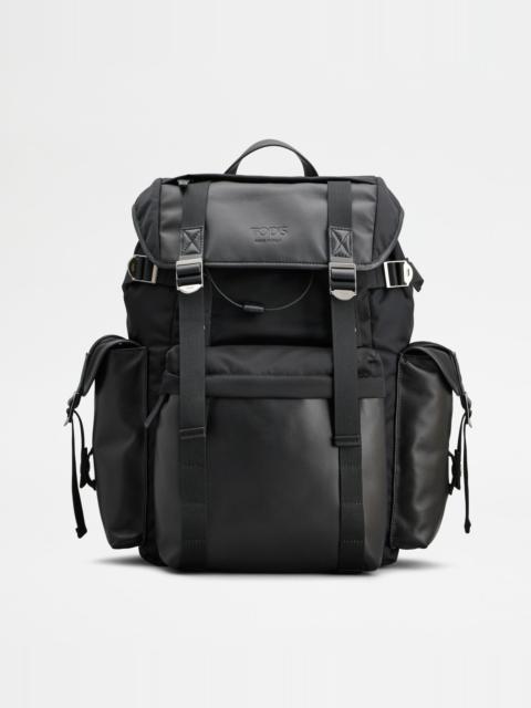 BACKPACK IN FABRIC AND LEATHER MEDIUM - BLACK