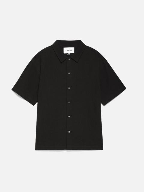 FRAME Waffle Textured Short Sleeve Shirt in Black