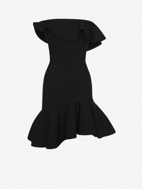 Women's Ruffled Bustier Mini Dress in Black