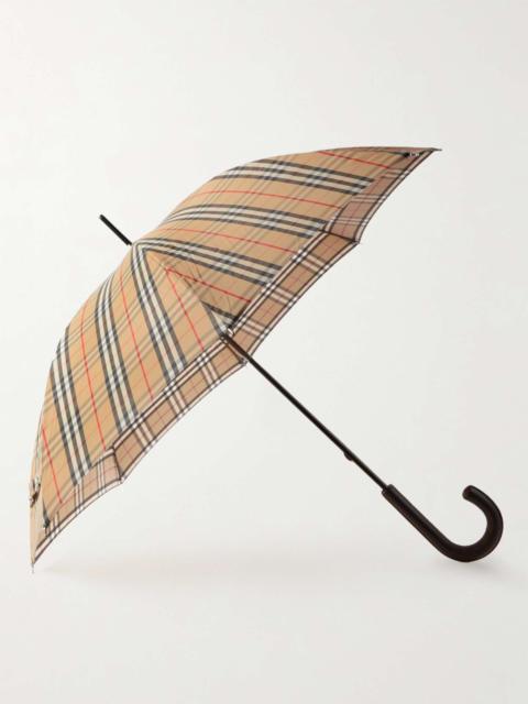 Checked Shell and Leather Umbrella