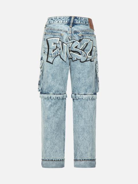 EVISU Graffiti Logo Detachable Wide-Leg Denim Jeans