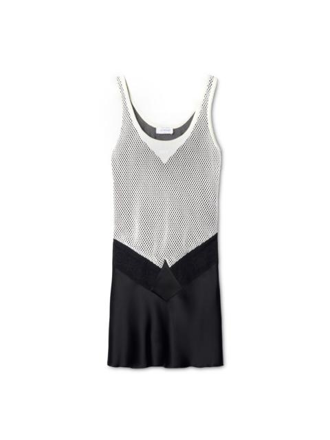 Off-White Satin Net Lace Short Tank Dress