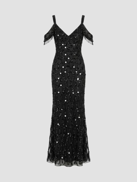MAC DUGGAL Women's Beaded Mesh Off-The-Shoulder Column Gown - Black