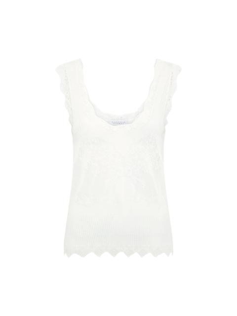 GABRIELA HEARST Scripta Pointelle Knit Lace Tank Top in White Merino Wool