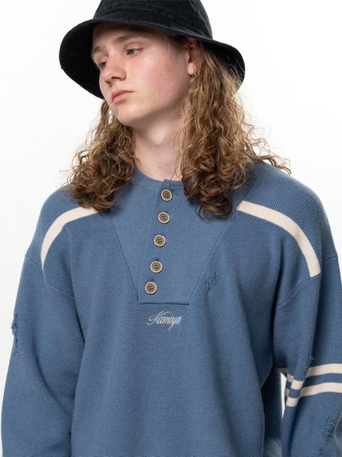 KAMIYA Embroidered Army Henley Knit