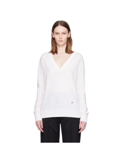 Balmain White V-Neck Light Sweater