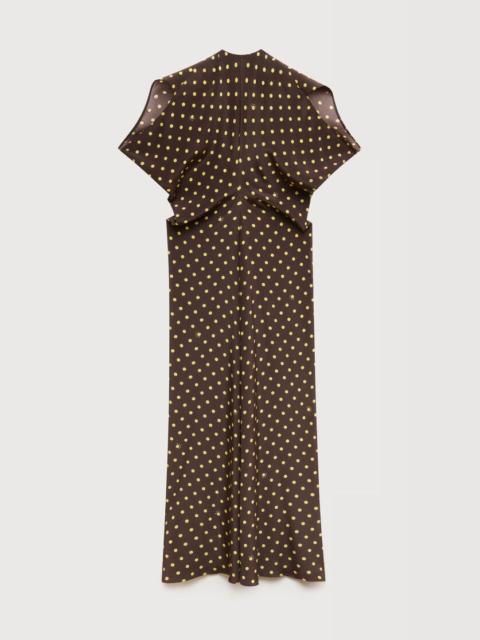 Marni BROWN CRÊPE DE CHINE DRESS WITH POLKA RHYTHM PRINT