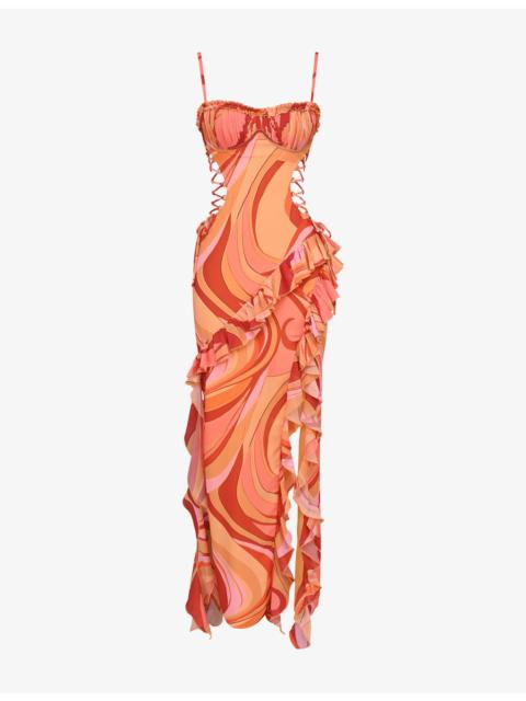 House of CB Lumira Swirl-Print Woven Maxi Dress