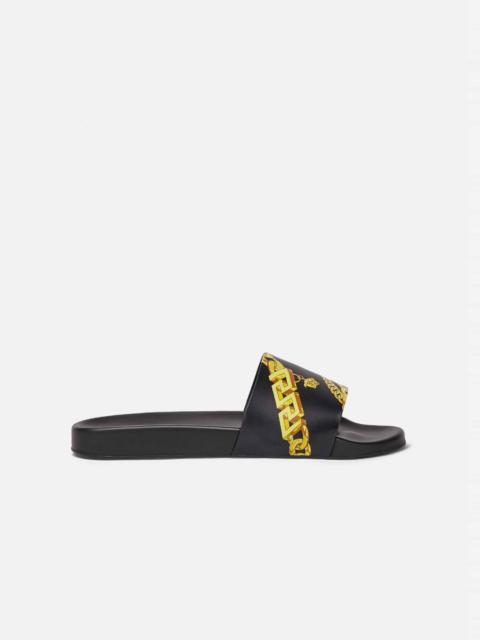 VERSACE La Greca Chain Print Slides