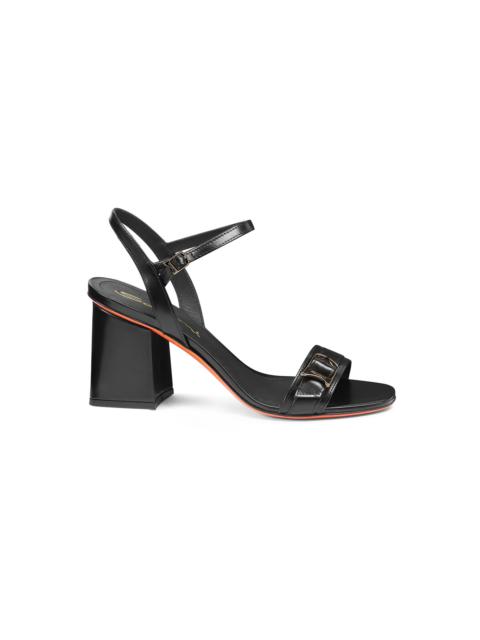 Women's black leather mid-heel sandal