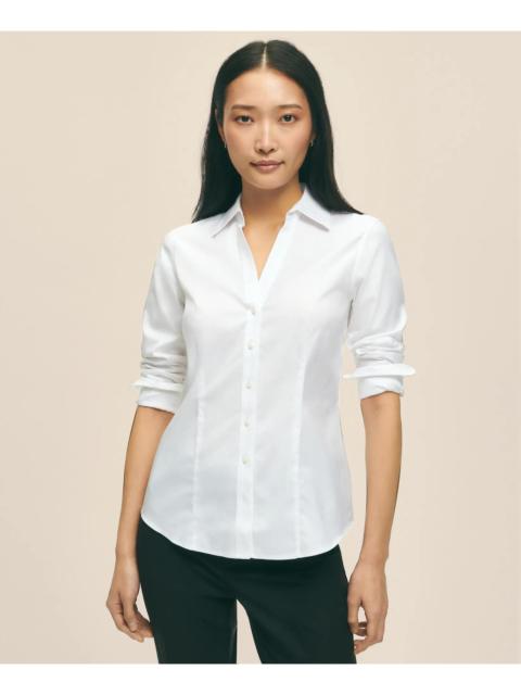 Brooks Brothers Fitted Non-Iron Stretch Supima® Cotton Open V-Neck Dress Shirt