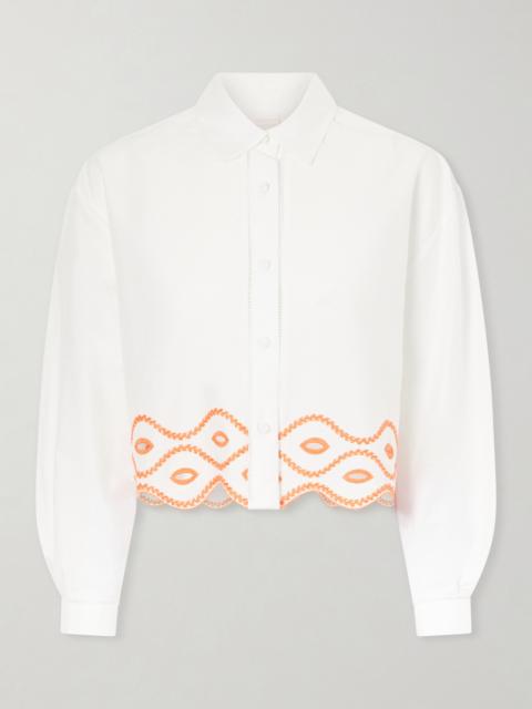 LORETTA CAPONI Assia Cropped Broderie Anglaise-trimmed Cotton-voile Shirt