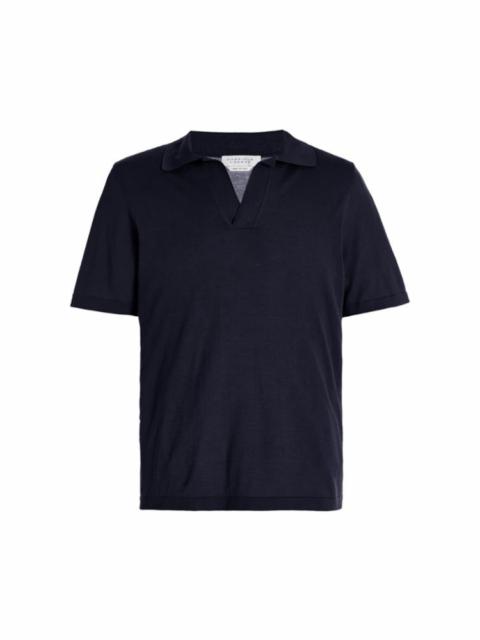 GABRIELA HEARST Stendhal Knit Short Sleeve Polo in Navy Cashmere