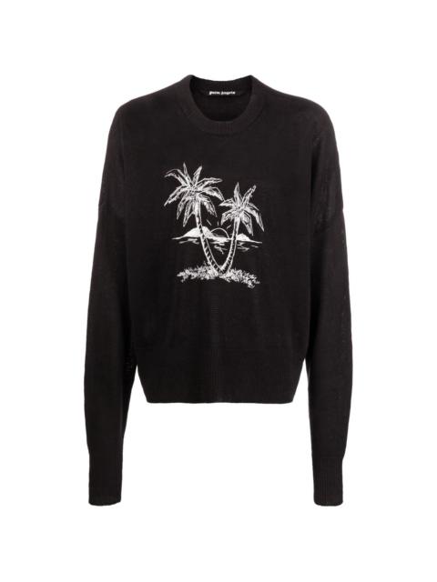 Palm Tree-print linen jumper