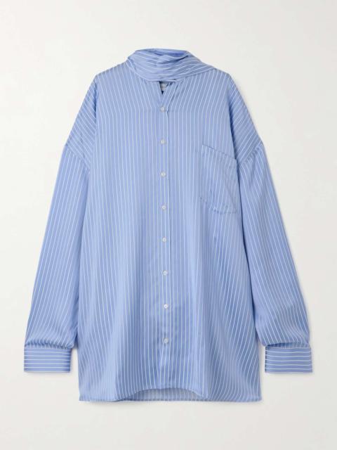 MARIE ADAM-LEENAERDT Oversized pussy-bow pinstriped satin shirt Blue