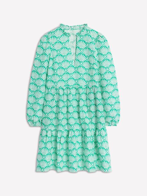 BODEN Esme Linen Mini Dress-Aquamarine Blue, Deco Palm
