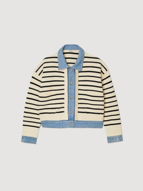 Sandro Stripy knit and denim coatigan
