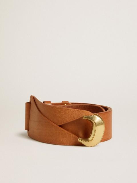 Golden Goose Brown leather belt with semi-circular gold buckle
