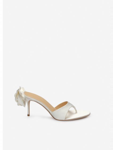 MAGDA BUTRYM Satin thong sandals with flower in cream