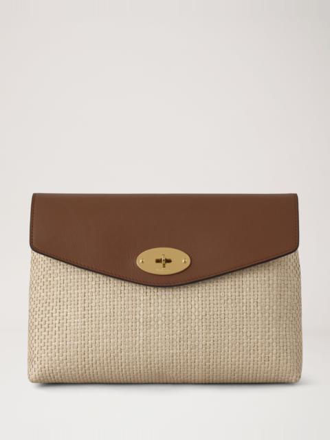 Mulberry Large Darley Cosmetic Pouch Ecru & Bright Oak Raffia & Leather Trim