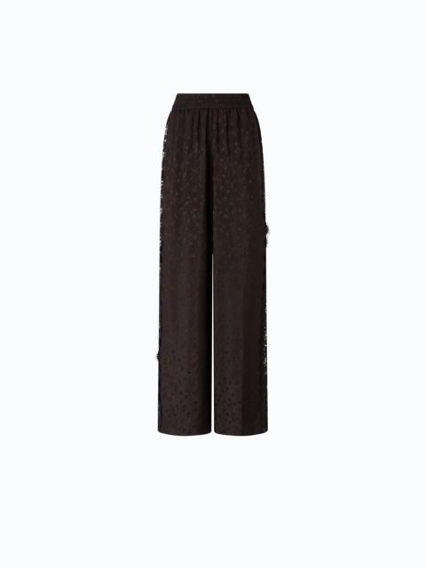 PINKO PALAZZO TROUSERS WITH FLORAL MOTIF AND LACE TRIM