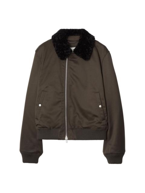 zipped shearling-collar bomber jacket