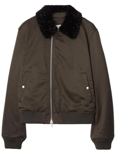 zipped shearling-collar bomber jacket